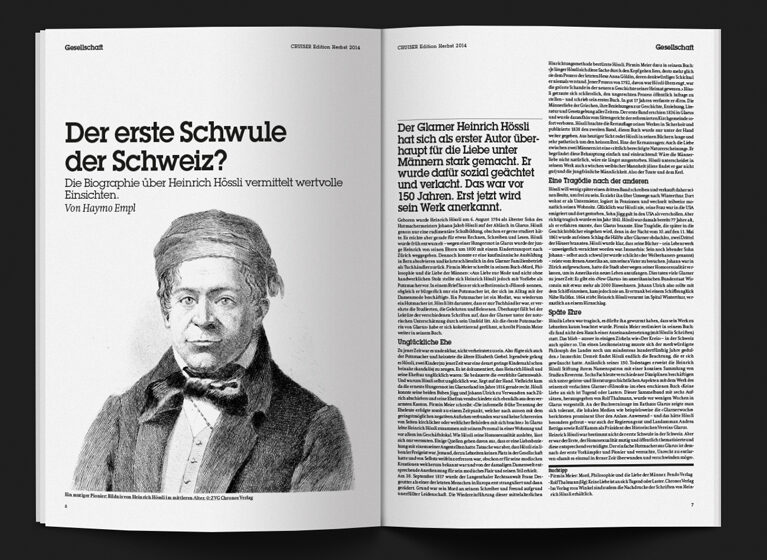 Panta Rhei PR für Kanton Glarus: Storyplacement Heinrich Hössli im LGBTQI-Magazin Cruiser